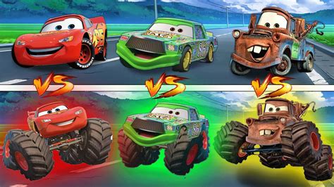 Monster Lightning Mcqueen Tow Mater Chick Hicks Vs Normal Pixar Cars In Beamng Drive Youtube