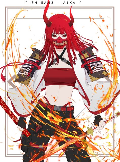 Anime Demon Horns Park Junkyu Horns Red Eyes Fire Oni Mask Oni