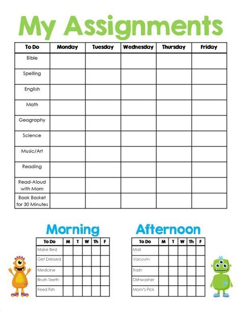 Homeschool Assignment And Chores Sheet Free Printable Homeschooling