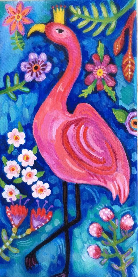 Flamingo Acrylic Painting On Canvas Painting Whimsical Art Canvas