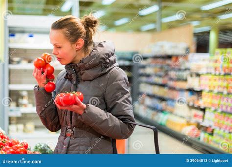 Beautiful Young Woman Shopping For Fruits And Vegetables In Pro Stock Image Image Of Basket