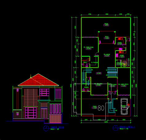 gambar autocad desain rumah tinggal  lantai  meter