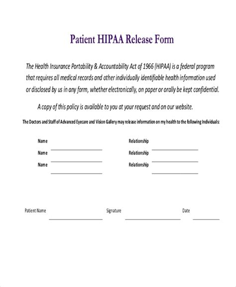 Printable Hipaa Forms For Patients Printable Forms Free Online