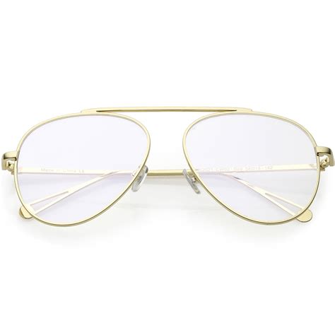 Premium Modern Metal Aviator Eyeglasses Single Brow Bar Clear Flat Lens