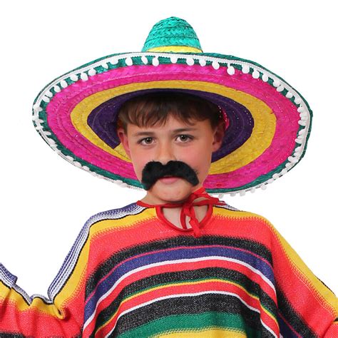 Childs Multi Coloured Mexican Sombrero Hat Western Fancy Dress Costume