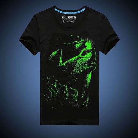 Novelty 3d Luminous T Shirt Wolf Printed T Shirt Men Cotton Black Glow