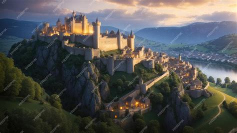Premium AI Image | Enchanted Twilight A Majestic Medieval Castle and