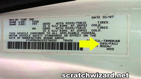 1997 Toyota Camry Paint Code Location