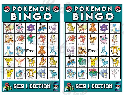 Digital Download Pokémon Printable Bingo Cards Includes Etsy
