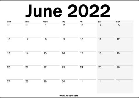 June 2022 Printable Uk Calendar