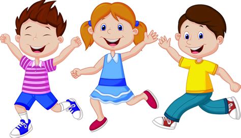 Happy Children Running Cartoon