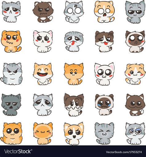 Cute Cartoon Cats And Dogs With Different Emotions