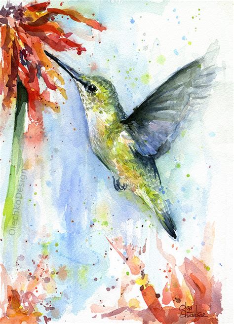 Hummingbird Art Print Rainbow Watercolor Animal Painting Etsy