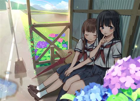 2girls Blush Flowers Hanabana Tsubomi Original School Uniform Sleeping