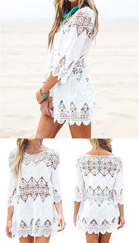White Crochet Beach Cover Up Womens Swimsuit Cover Up With Crochet