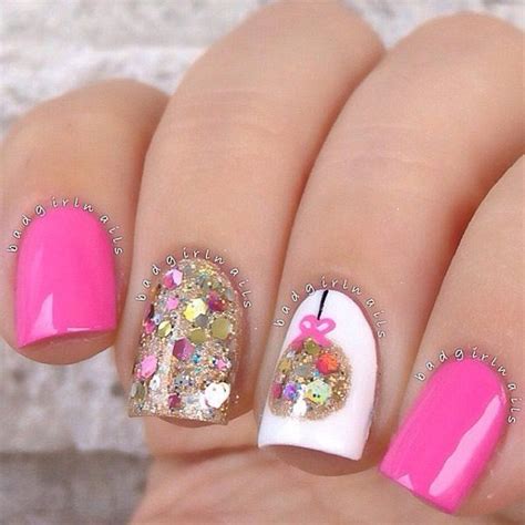 Colorful And Pretty Glitter Nail Art Details On Top Of White And Pink