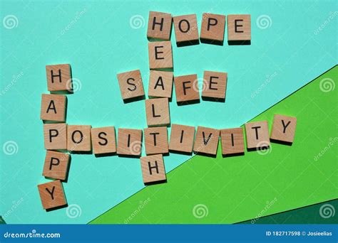 Positivity Happy Healthy Safe Hope Crossword Isolated On Green