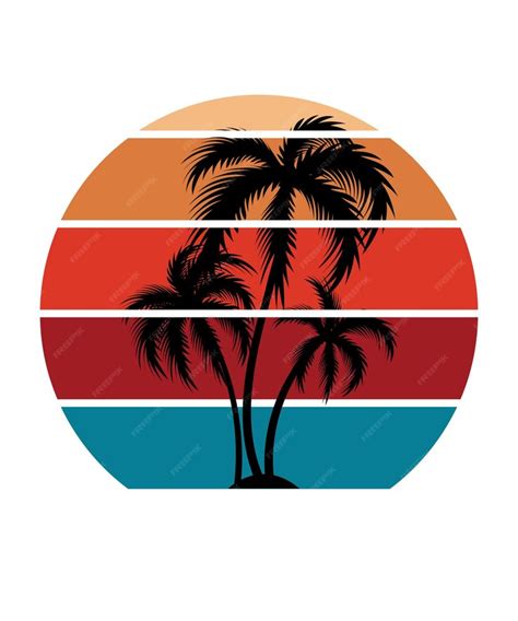 premium vector retro palm tree sunset background
