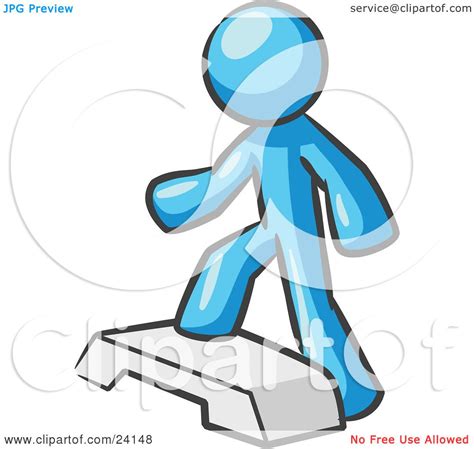 Clipart Illustration Of A Light Blue Man Doing Step Ups On An Aerobics
