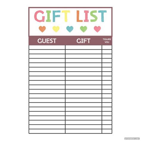 Fabulous baby shower decorations checklist printable. Baby Shower Gift List Template Printable - Printabler.com