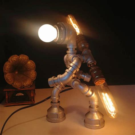 Lamppodesign Unique Robot Pipe Desk Lampindustrial Handmade Etsy