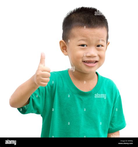 Asian Child Giving Thumb Up Portrait Of Young Boy Isolated On White