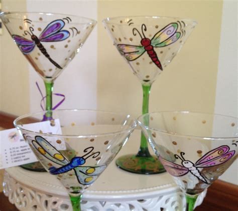 Hand Crafted Hand Painted Dragonfly Martini Glasses Glassware By Michele Sprague Design