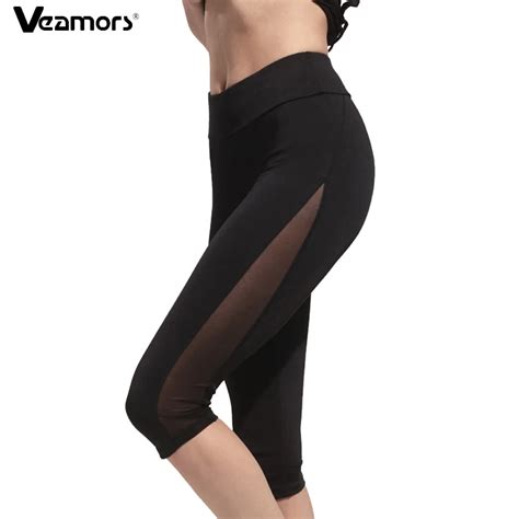 Veamors Sexy Mesh Yoga Pants Women Breathable Sport Leggings Elastic Black Fitness Running