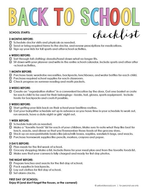 Free Printable Back To School Checklist