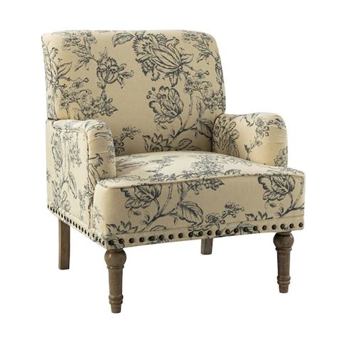 Jayden Creation Latina Indigo Floral Patterns Armchair With Nailhead Trim And Turned Solid Wood