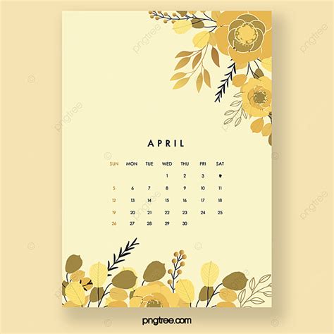 Yellow April Hand Painted Flower Theme Simple Calendar Wall Calendar