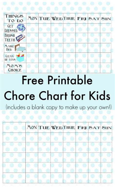 Free Chore Chart With Pictures Printable Templates