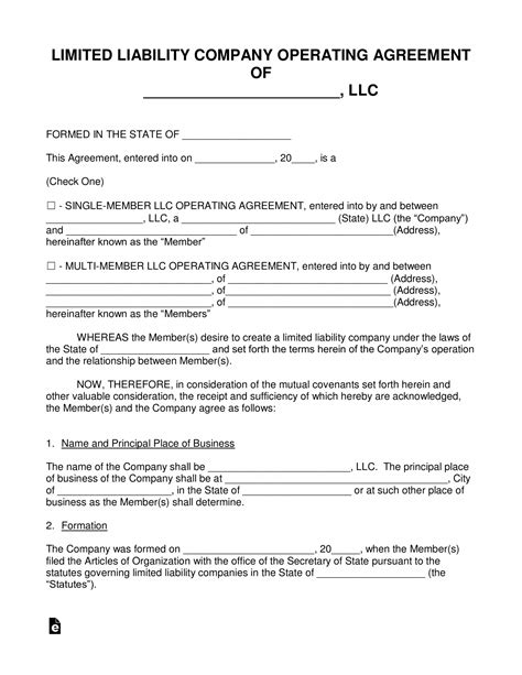 Sample Free Llc Operating Agreement Templates Pdf Word Eforms Owner