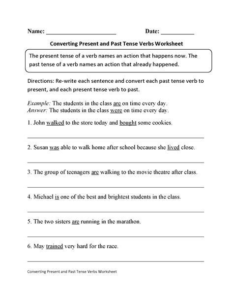 Past And Present Tense Verbs Worksheets