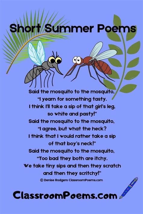 A Poem With Two Mosquitos On It And The Words Short Summer Poem Written