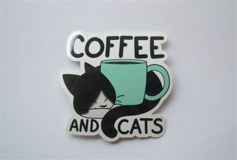 Cute Glossy Vinyl Coffee And Cats Sticker Etsy