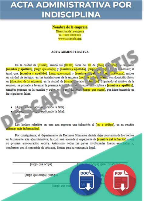 Acta Administrativa Por Indisciplina Ejemplos Formatos【 2023