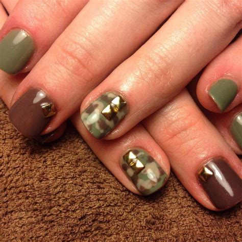 These are perfect attempts to use camouflage nail design in another modern style. Army military camo camouflage nails nail art studs accent ...
