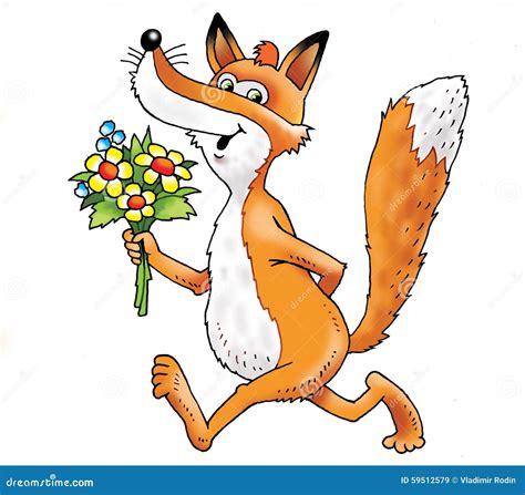 Fox Cartoon Drawing Funny Bouquet Red Stock Illustration Image 59512579
