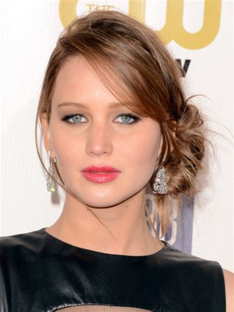 Jennifer Lawrences Side Bun Updo Celebrity Updos