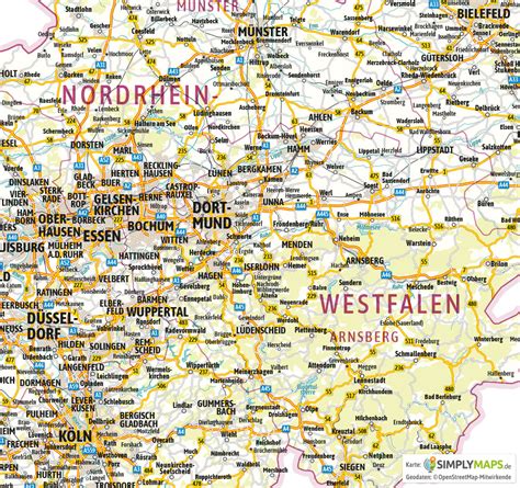 Andere gebiete nrws sind eher städtisch geprägt. Landkarte Nordrhein-Westfalen - Vektor Download ...
