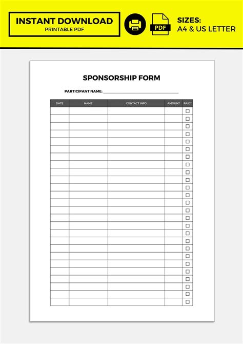 Sponsorship Form Template Sponsorship Form Sponsorship Template