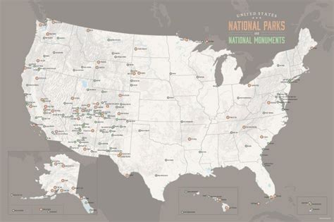Us National Parks Monuments And Forests Map 24x36 Poster Us National