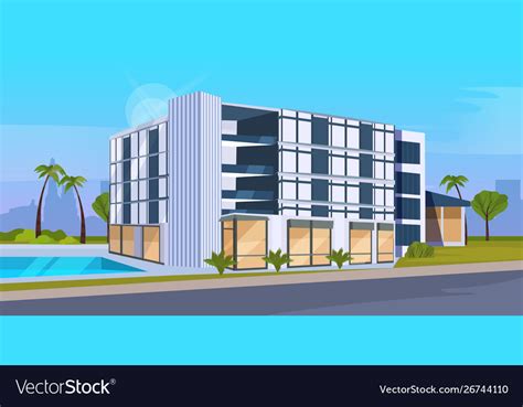 Modern Hotel Office Building Exterior With Large Vector Image
