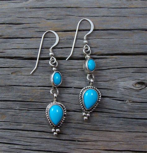 Vintage Navajo Turquoise Earrings Handcrafted Sterling Silver