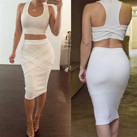 Kim Kardashian Sexy Two Piece Outfits Dress Bodycon Bandage Club Dress Fashion Clubwear Party