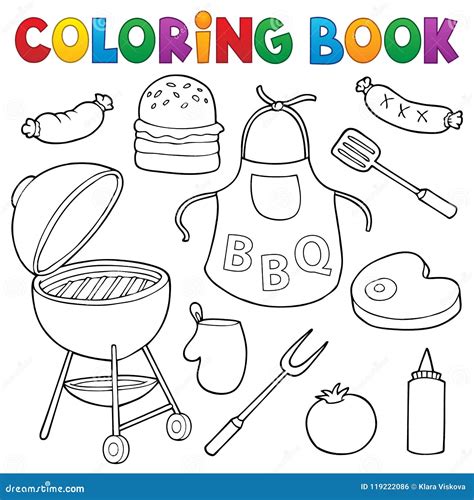 Le Barbecue De Livre De Coloriage A Placé 1 Illustration De Vecteur