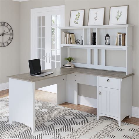 Furniture Salinas 60w L Shaped Desk With Hutch In Pure White And