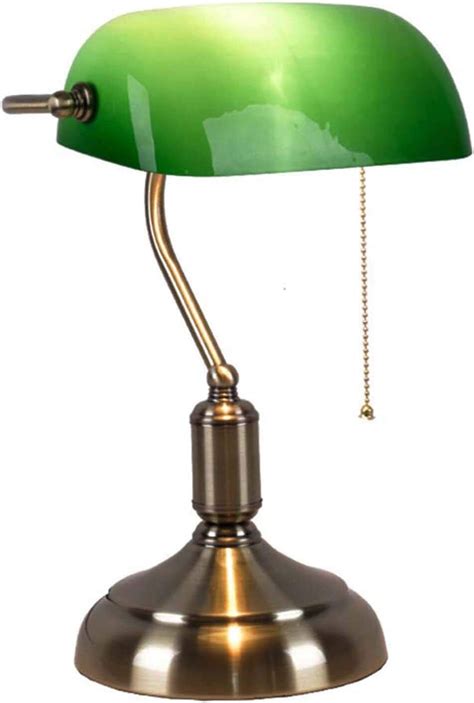 Hjxdtech Vintage Desk Lamp Green Glass Shade Brass Base And Pull Switch