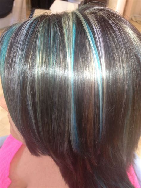 Turquoise Streaks With Black Amethyst Lows And Blonde Hilights Fun